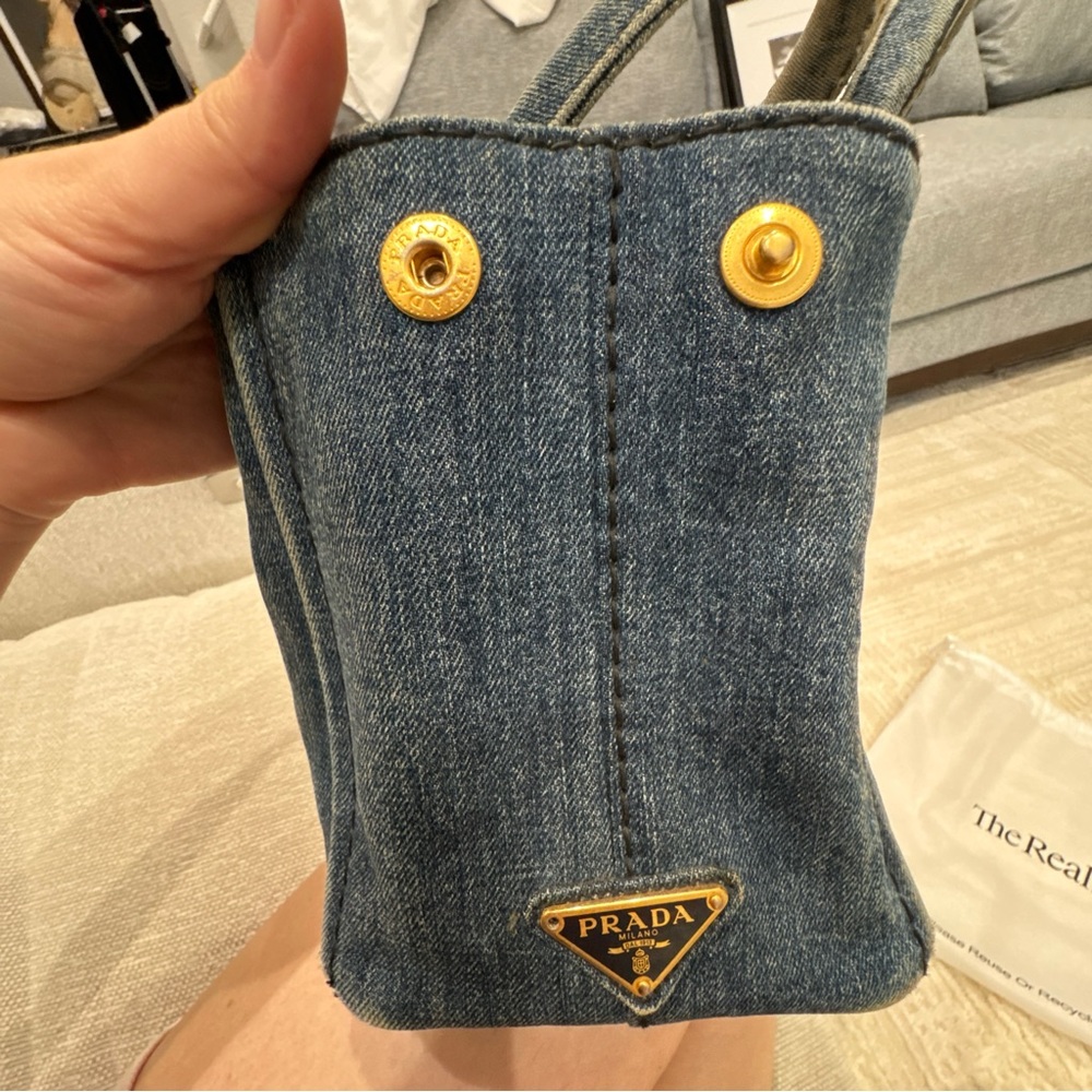 Prada Blue Denim Tote with Logo - Picture 11 of 13